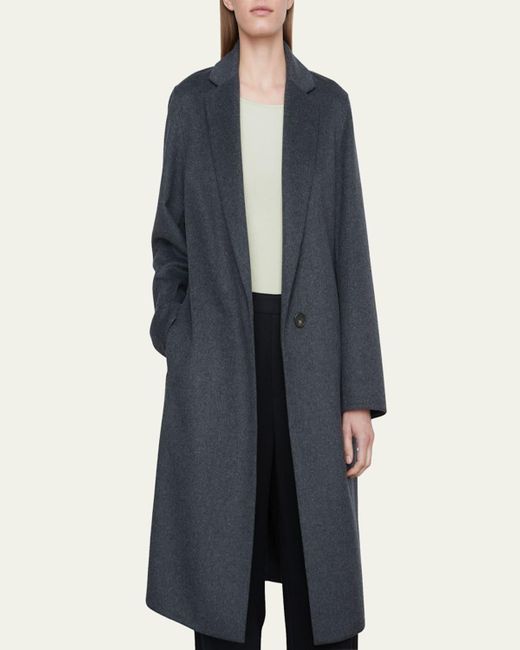 Vince Black Classic Straight Wool-Blend Coat