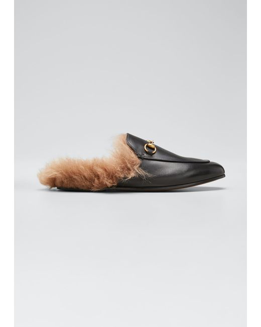 black fur lined mules