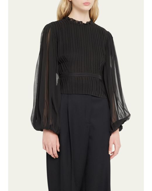 FRAME Black Pleated Waist-tie Cut-out Top