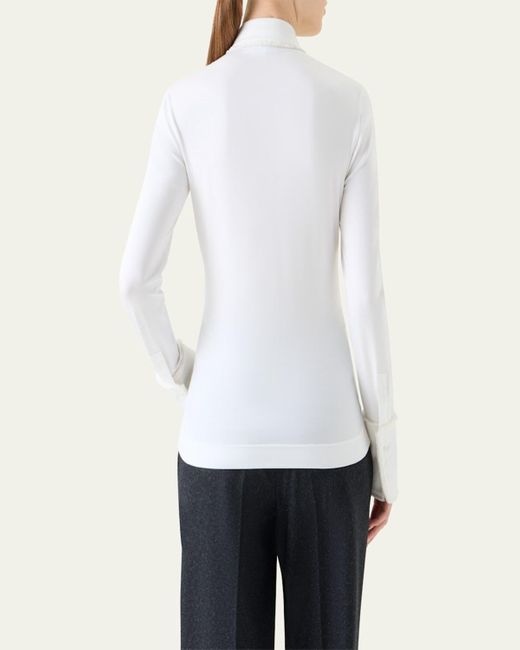 Akris Punto White Mixed-Media Fringed Button-Down Blouse