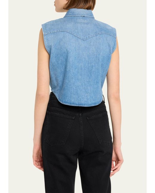Mother Blue The Sleeveless Knotted Exes Denim Top