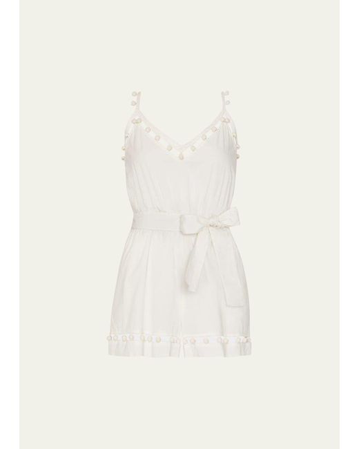 Milly Cabana Natural Beaded Cotton Romper