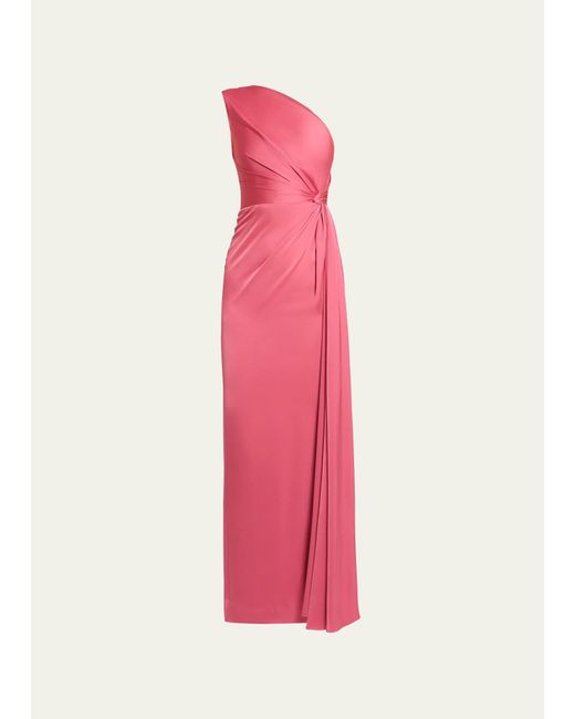 Alex Perry Pink One-shoulder Twisted Satin Crepe Column Gown