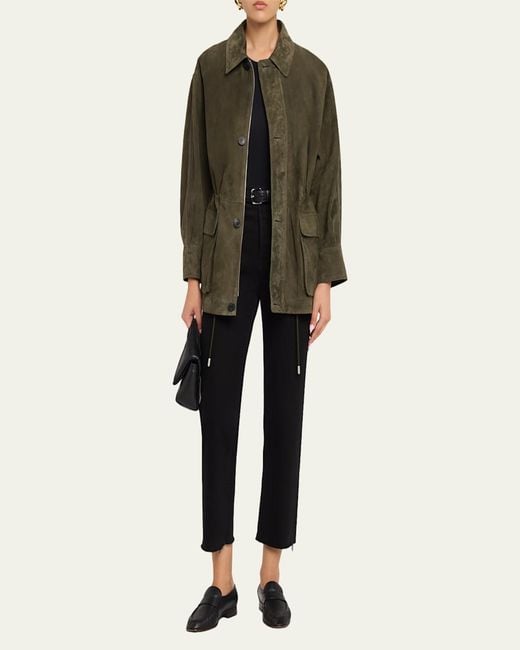 Arma Green Maeve Drawstring Lambskin Suede Jacket