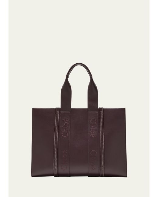 Chloé Purple Woody Large Tote Bag In Leather