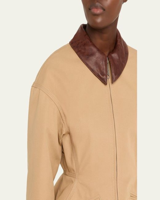 Alexander McQueen Natural Waisted Canvas Full-Zip Jacket With Lambskin Collar