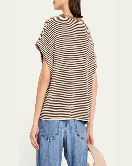 Brunello Cucinelli Striped Cotton Short-Sleeve Paillette