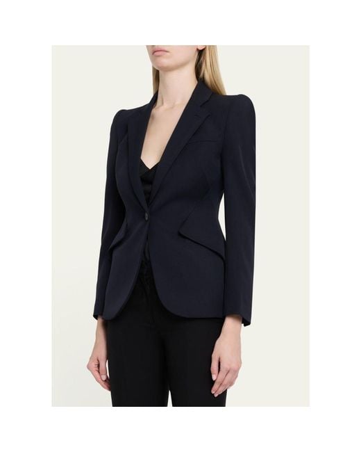 McQueen Blue Peaked Shoulder Crepe Single-Button Jacket