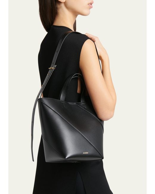 Jil Sander Black Vertigo Small Leather Tote Bag