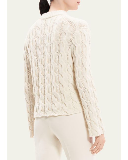 Theory Natural Wool-cashmere Mock-neck Cable Sweater