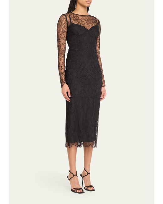 Dolce & Gabbana Black Chantilly Lace Long-sleeve Midi Dress