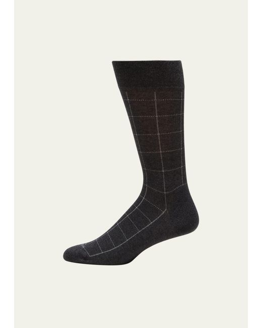 Marcoliani Black Windowpane Mid-calf Socks for men