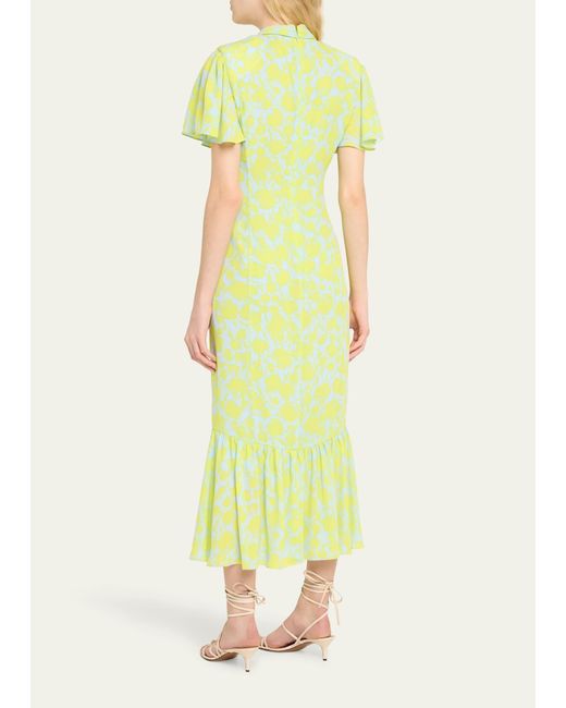 Cinq À Sept Yellow Peeta Graphic Floral-print Midi Dress