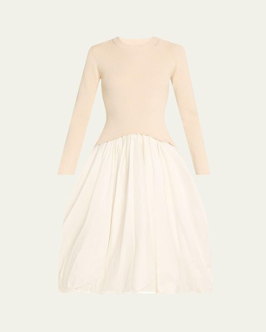 Jonathan Simkhai Natural Kenlie Long-Sleeve Bubble Midi Dress