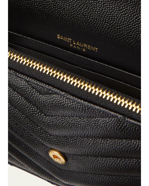 Saint Laurent Black Ysl Monogram Small Wallet On Chain In Grained Leather