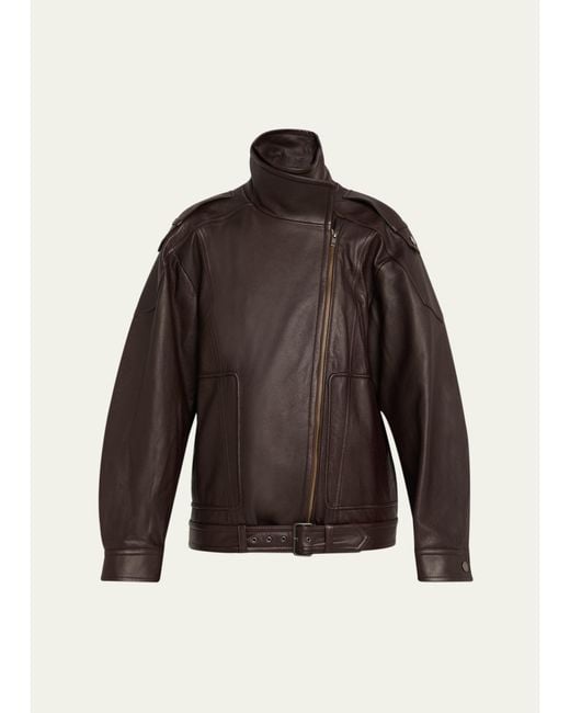 Vince Brown Oversized Leather Aviator Jacket