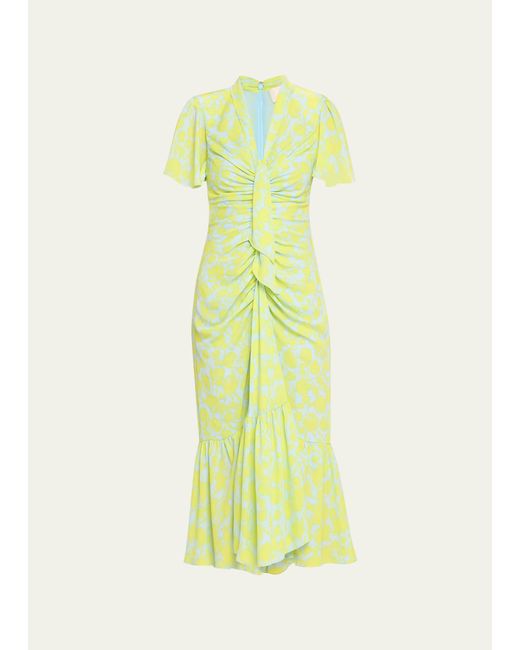 Cinq À Sept Yellow Peeta Graphic Floral-print Midi Dress