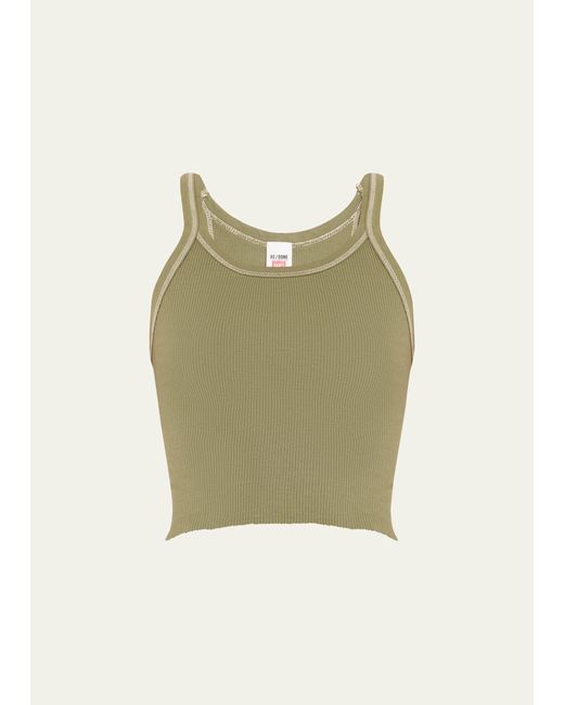 Re/done Green Cropped Rib-knit Tank Top