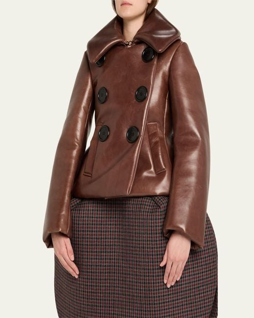 Marc Jacobs Brown Shrunken Leather Double-Breasted Jacket