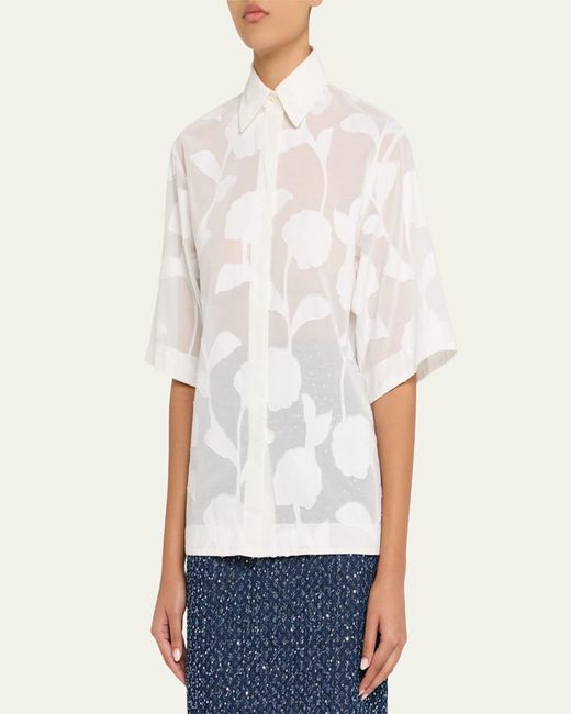 Michael Kors Women's Natural Button-Down Floral Burnout Cotton Shirt