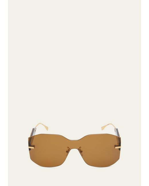 Fendi Natural Rectangular Metal Shield Sunglasses