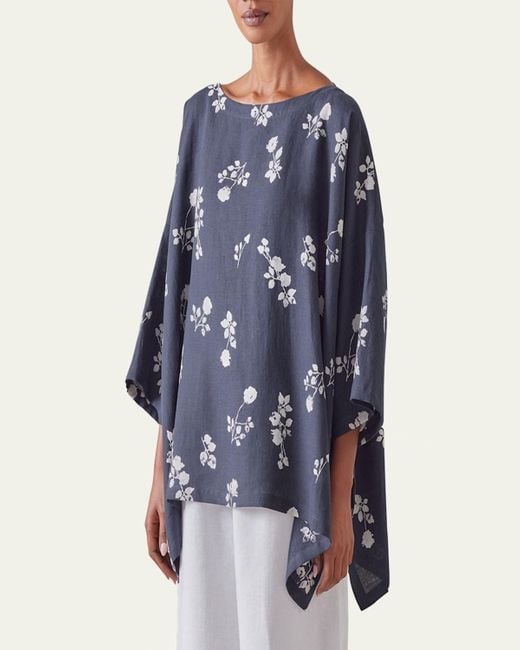 Eskandar Blue Dps Scoop-Neck 3/4-Sleeve Top (Mid Plus Length)