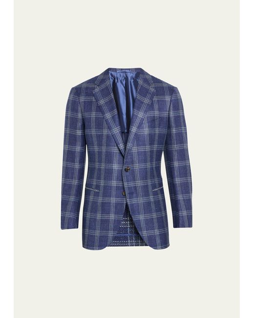 Cesare Attolini Blue Plaid Wool-blend Sport Coat for men