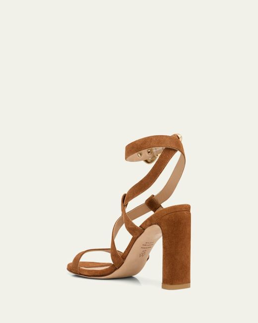 Stuart Weitzman Natural Maven Suede Buckle Block-Heel Sandals