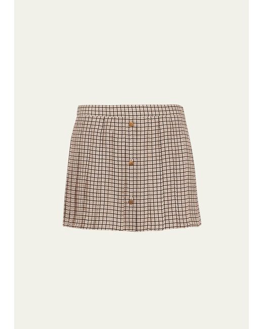 Prada Natural Quadretto Pleated Mini Skirt