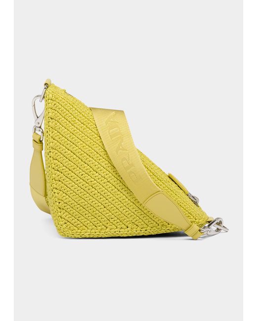 Prada Yellow Triangle Logo Raffia Shoulder Bag