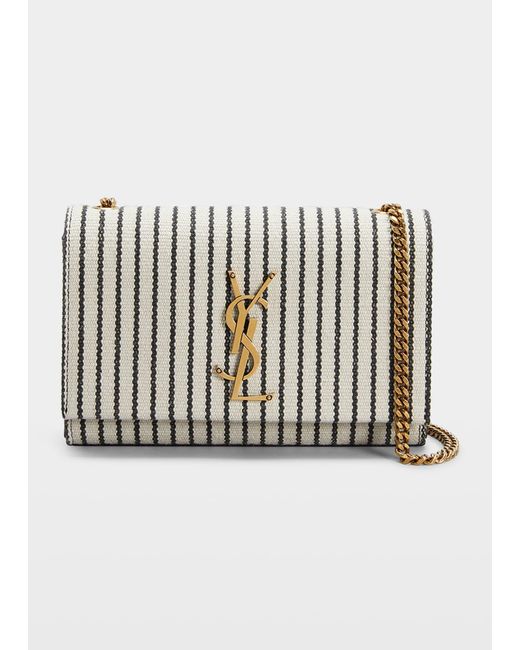 Saint Laurent Kate Small Ysl Striped Canvas Shoulder Bag in White | Lyst