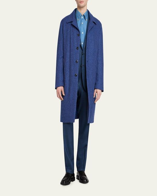 Kiton Blue Cotton Chambray Button-Down Shirt for men