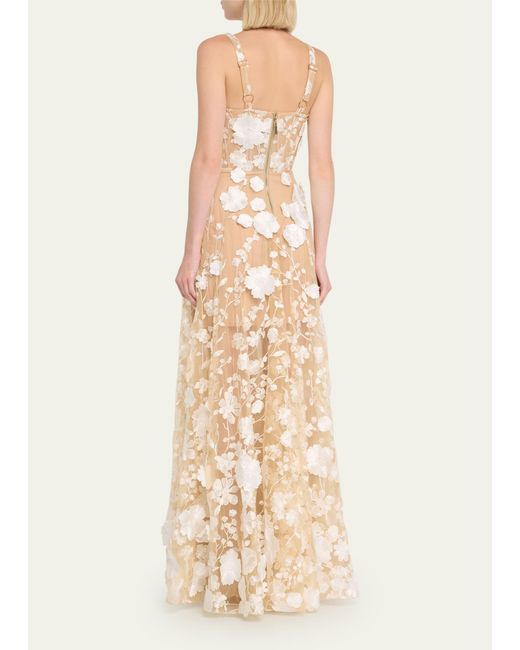 Bronx and Banco Natural Jasmine Sleeveless Floral Applique Gown