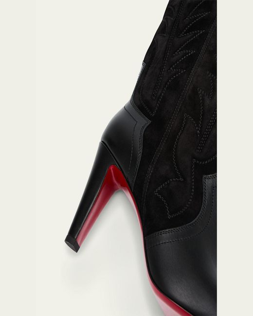 Christian Louboutin Black 85Mm Santia Mixed Leather Suede Knee-High Western Boots