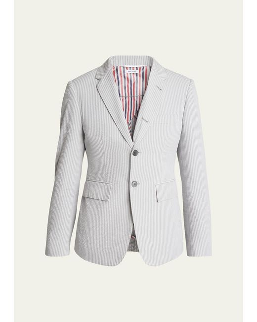 Thom Browne White Cotton Seersucker Classic Sport Coat for men