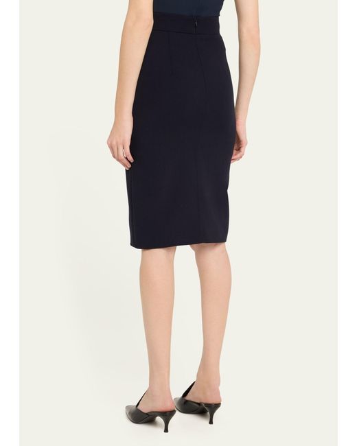 Akris Blue Trapezoid Buckle Wrapped Wool Pencil Skirt