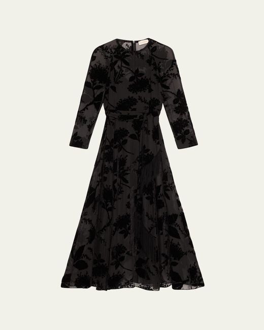 zimmermann black velvet dress Appliqud Tulle-trimmed Velvet Midi Dress
