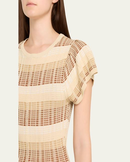 Ramy Brook Natural Rachel Plaid Knit Flutter-Sleeve Midi Dress