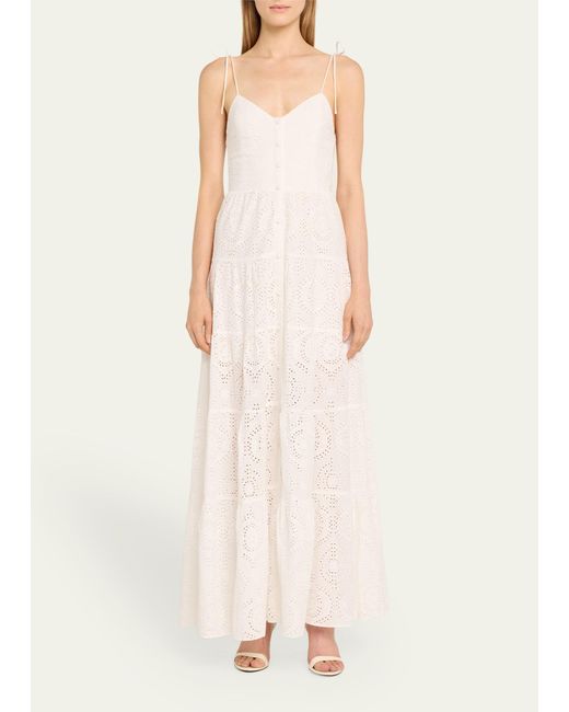 Alice + Olivia Natural Shantella Embroidered Voile Tiered Maxi Dress
