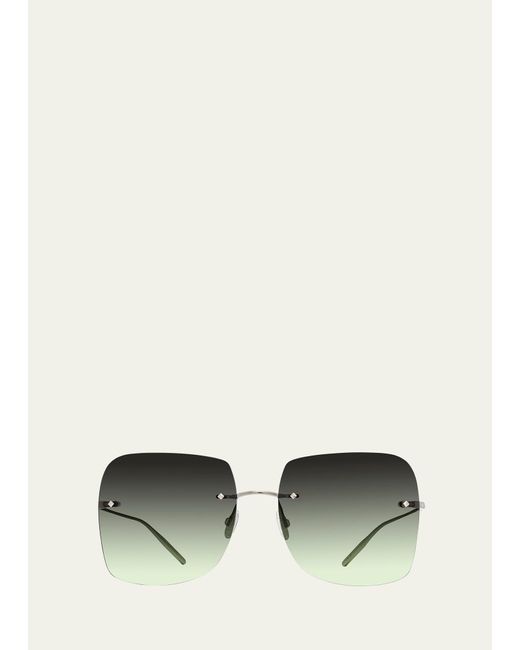 Barton Perreira Green Sharona Rimless Silver Titanium Square Sunglasses