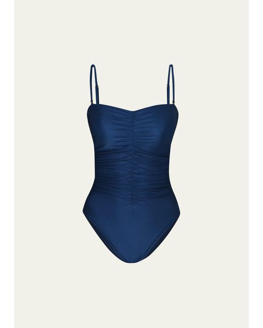 L'Agence Blue Aubrey Shimmer Ruched One-piece Swimsuit