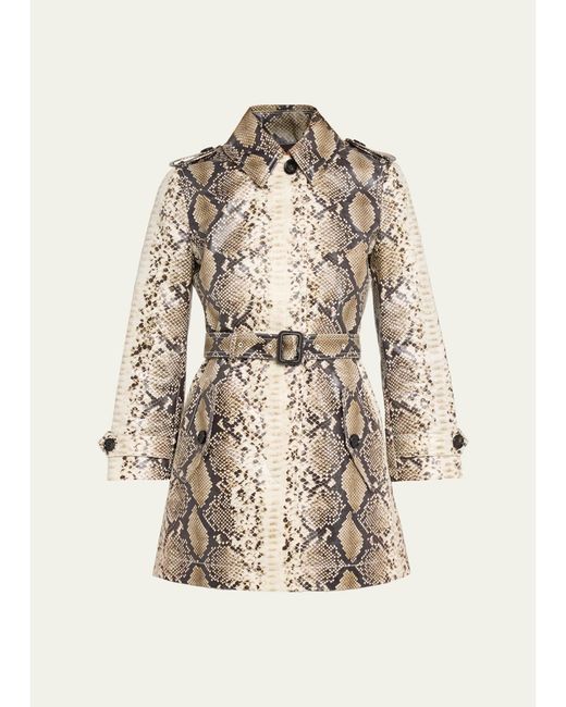 Burberry Natural Stonehaven Python-Print Coated Short Car Coat
