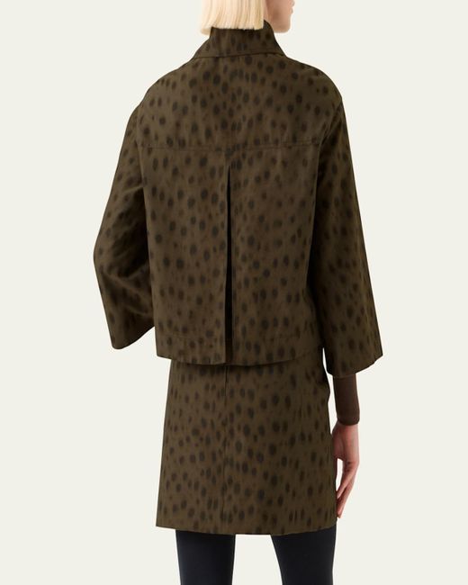 Akris Punto Green Leopard Brushed Techno Gabardine Short Parka Jacket
