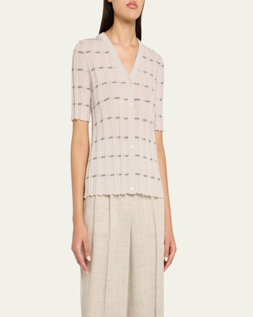 Lafayette 148 New York Natural Striped Cashmere Rib Cardigan