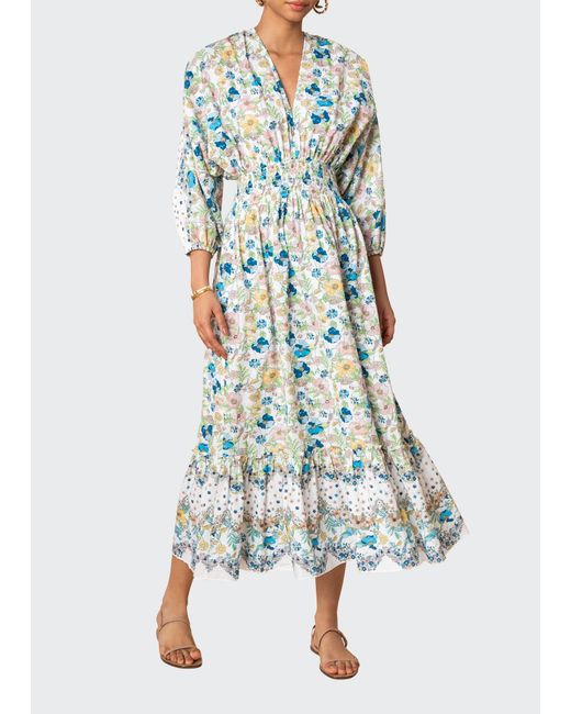 Shoshanna Multicolor Dreamy V-neck Midi Floral Cotton Dress