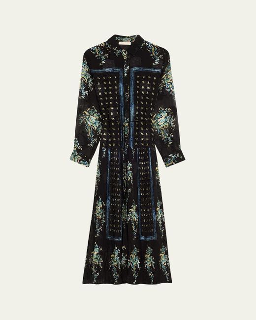 Ulla Johnson Black Emilie Drop-Waist Long-Sleeve Midi Shirt Dress
