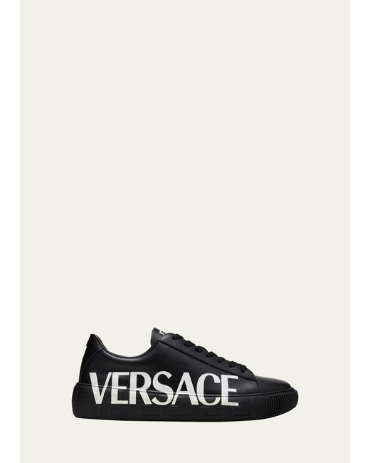 Versace Black Logo Leather Low-top Sneakers for men