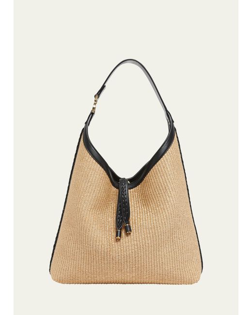 Chloé Natural Marcie Hobo Bag In Raffia And Leather