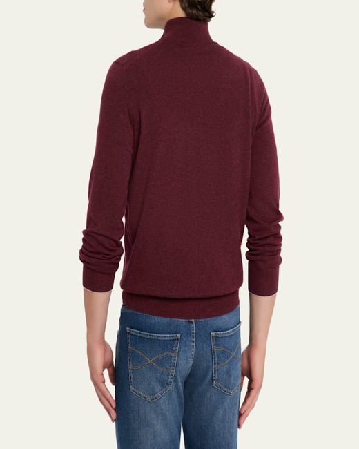 Brunello Cucinelli Red Cashmere Quarter-Zip Sweater for men
