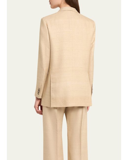 Loro Piana Maria Single-breasted Raw Tussah Silk Blazer in Natural | Lyst